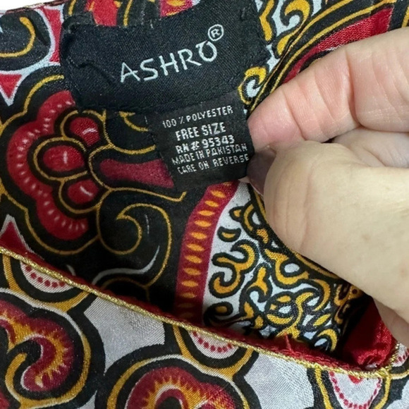 Ashro 1990’s one size red black yellow Hippie‎ boho maxi v-neck caftan dress - Picture 7 of 7